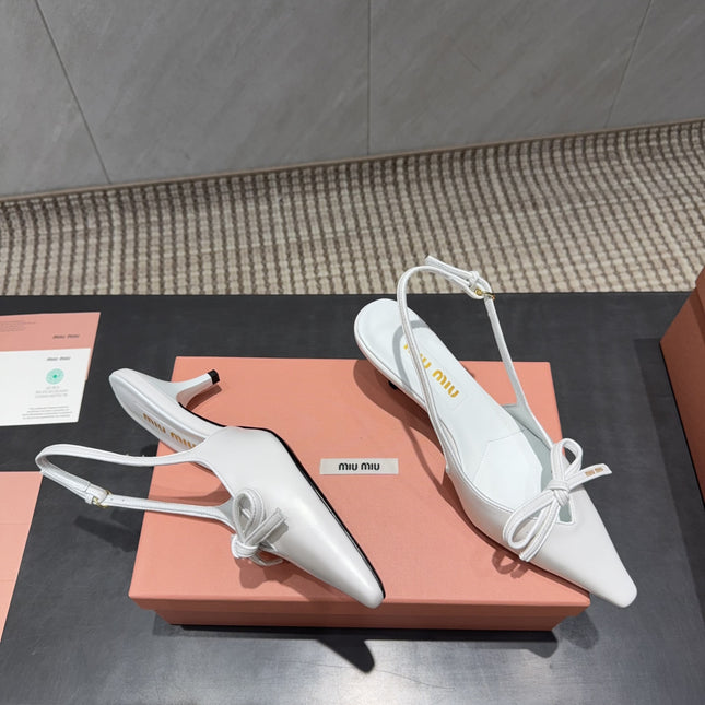 MIUMIU 26S SLINGBACK 55MM IN WHITE CALFSKIN WITH BOW