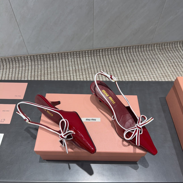 MIUMIU 26S SLINGBACK 55MM IN DARK RED CALFSKIN WITH BOW