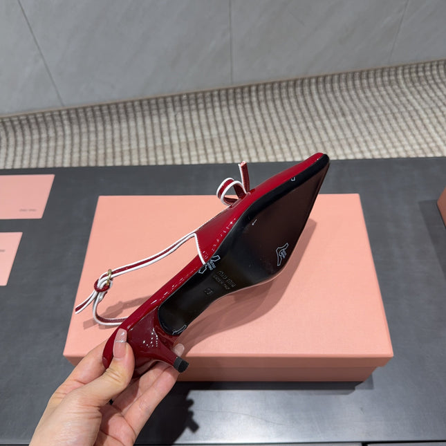 MIUMIU 26S SLINGBACK 55MM IN DARK RED CALFSKIN WITH BOW