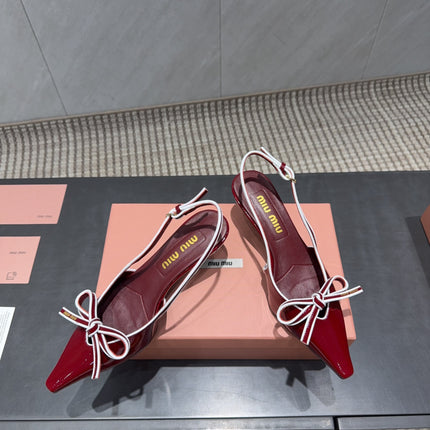 MIUMIU 26S SLINGBACK 55MM IN DARK RED CALFSKIN WITH BOW