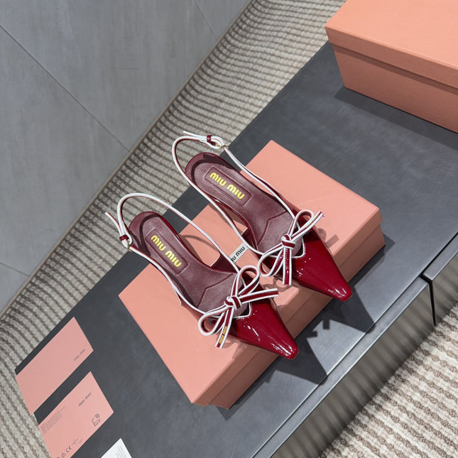 MIUMIU 26S SLINGBACK 55MM IN DARK RED CALFSKIN WITH BOW