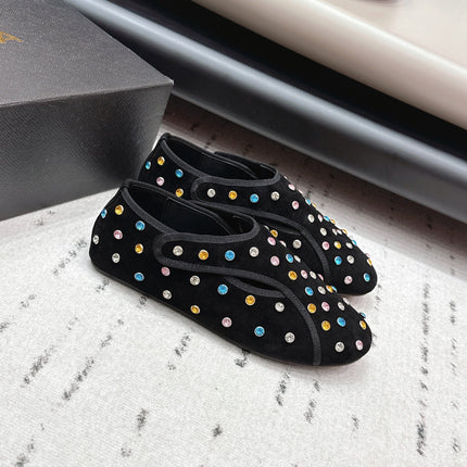 ALAIA 26S EMBELLISHED FLATS IN BLACK SUEDE