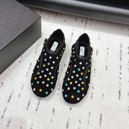 ALAIA 26S EMBELLISHED FLATS IN BLACK SUEDE