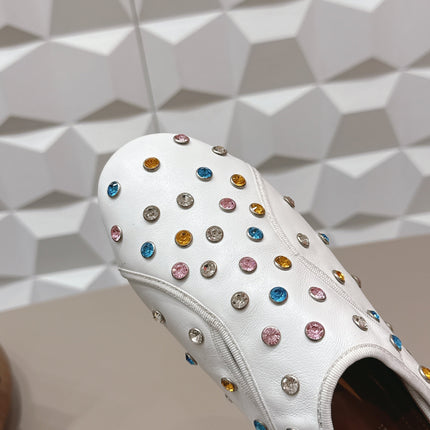 ALAIA 26S EMBELLISHED FLATS IN WHITE LAMBSKIN