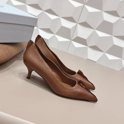 PRADA 26S POINTED TOE HIGH HEELS 55MM IN BROWN CALFSKIN