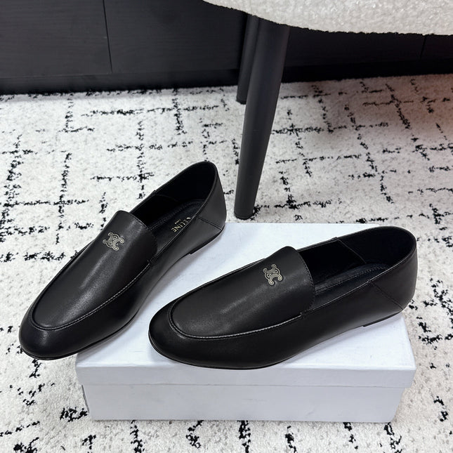 CELINE 26S AURA TRIOMPHE LOAFERS IN BLACK LAMBSKIN