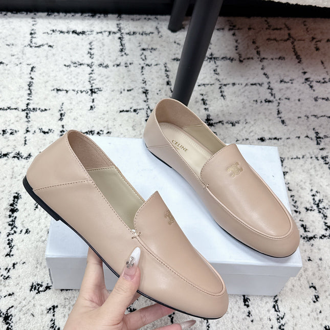 CELINE 26S AURA TRIOMPHE LOAFERS IN BEIGE LAMBSKIN