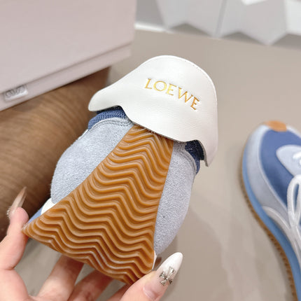 LOEWE 26S FLOW RUNNER SNEAKER IN LIGHT GRAY AND BLUE SUEDE AND CALFSKIN STYLE 2
