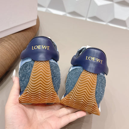 LOEWE 26S FLOW RUNNER SNEAKER IN SLATE BLUE SUEDE AND NAVY BLUE CALFSKIN
