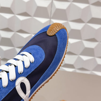 LOEWE 26S FLOW RUNNER SNEAKER IN BLUE SUEDE AND WHITE CALFSKIN