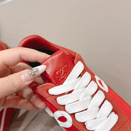 LOEWE 26S FLOW RUNNER SNEAKER IN RED SUEDE AND CALFSKIN