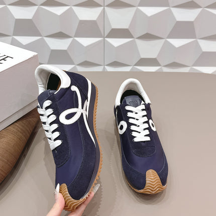 LOEWE 26S FLOW RUNNER SNEAKER IN NAVY BLUE SUEDE AND WHITE CALFSKIN