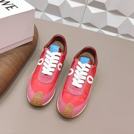 LOEWE 26S FLOW RUNNER SNEAKER IN DUSTY ROSE SUEDE AND DARK RED CALFSKIN