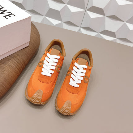 LOEWE 26S FLOW RUNNER SNEAKER IN ORANGE SUEDE AND BROWN CALFSKIN