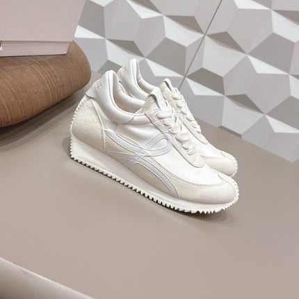 LOEWE 26S FLOW RUNNER SNEAKER IN WHITE SUEDE AND WHITE CALFSKIN