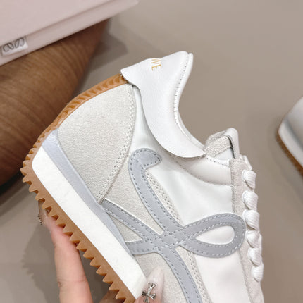 LOEWE 26S FLOW RUNNER SNEAKER IN LIGHT GRAY SUEDE AND WHITE CALFSKIN