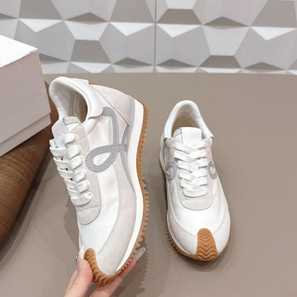 LOEWE 26S FLOW RUNNER SNEAKER IN LIGHT GRAY SUEDE AND WHITE CALFSKIN
