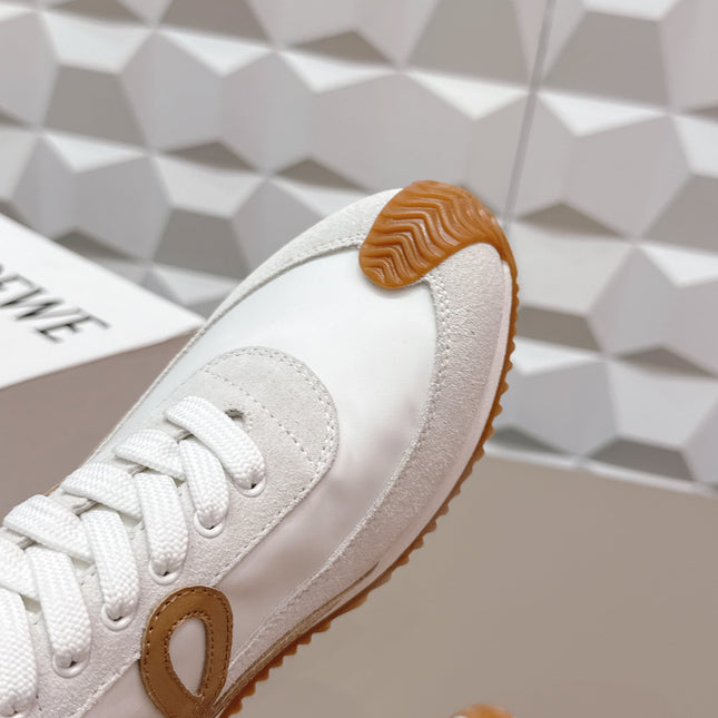 LOEWE 26S FLOW RUNNER SNEAKER IN WHITE SUEDE AND LIGHT YELLOW CALFSKIN