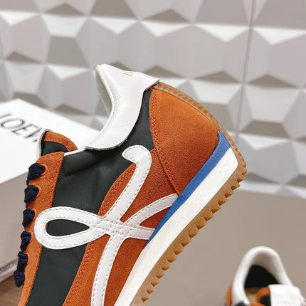LOEWE 26S FLOW RUNNER SNEAKER IN RUST BROWN SUEDE AND WHITE CALFSKIN