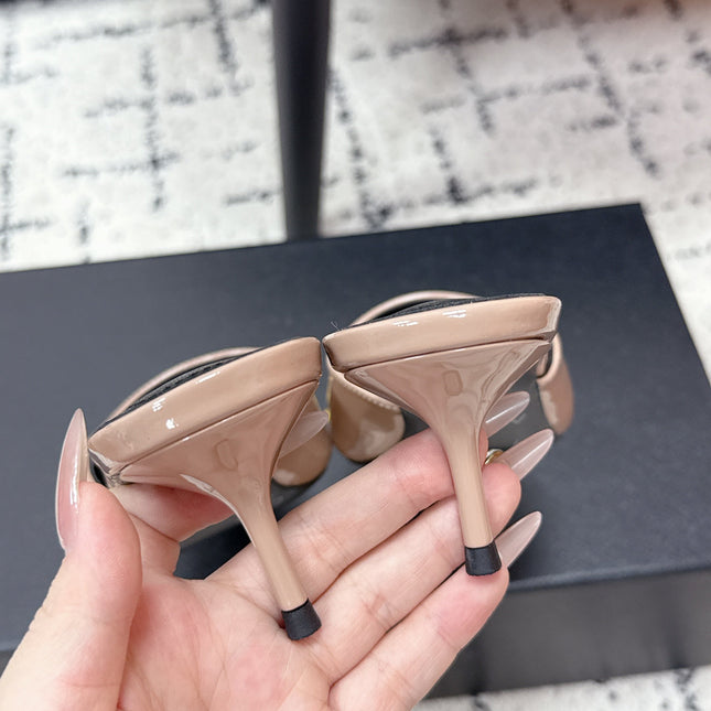 ALAIA 26S HEELED MULES 65 MM IN NUDE PINK GLOSSY CALFSKIN