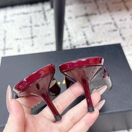 ALAIA 26S HEELED MULES 65 MM IN DARK RED GLOSSY CALFSKIN