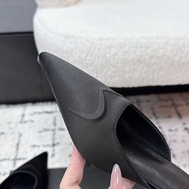 ALAIA 26S HEELED MULES 65 MM IN BLACK SATIN