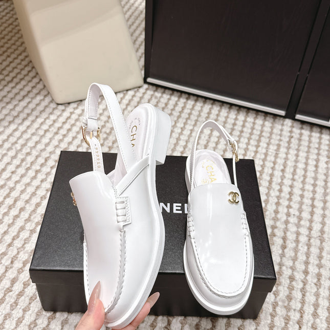 CHANEL 26S SLINGBACK LOAFERS IN WHITE GLOSSY CALFSKIN
