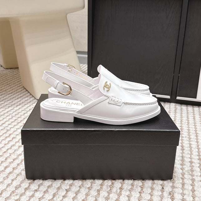 CHANEL 26S SLINGBACK LOAFERS IN WHITE GLOSSY CALFSKIN