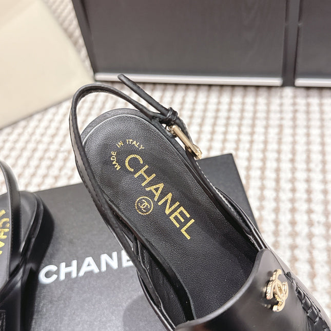 CHANEL 26S SLINGBACK LOAFERS IN BLACK CALFSKIN