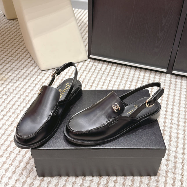 CHANEL 26S SLINGBACK LOAFERS IN BLACK CALFSKIN