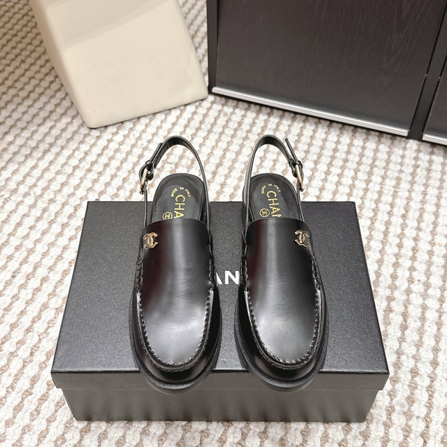 CHANEL 26S SLINGBACK LOAFERS IN BLACK CALFSKIN