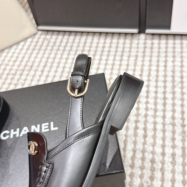 CHANEL 26S SLINGBACK LOAFERS IN BLACK CALFSKIN