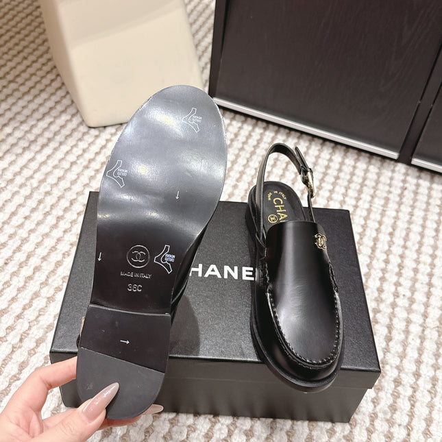 CHANEL 26S SLINGBACK LOAFERS IN BLACK CALFSKIN