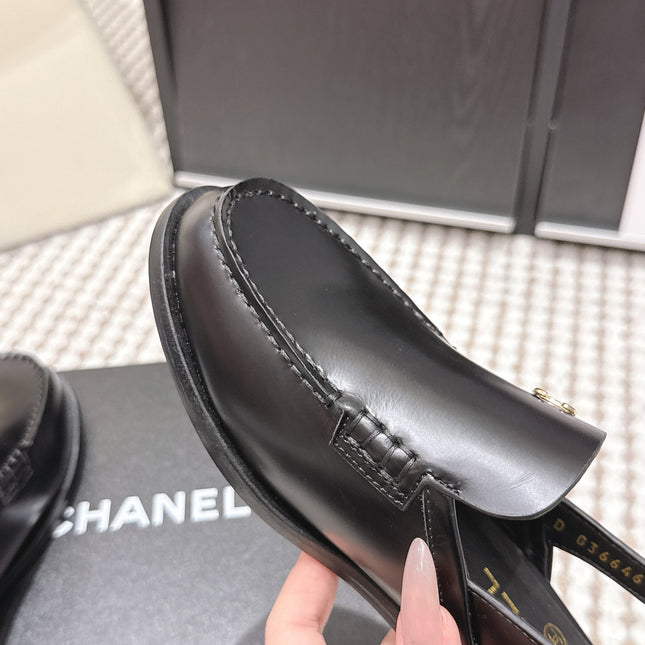 CHANEL 26S SLINGBACK LOAFERS IN BLACK CALFSKIN
