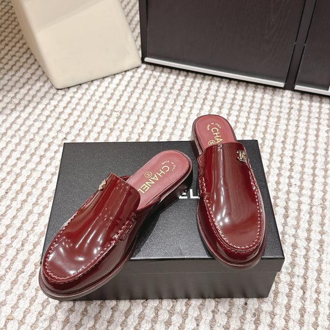 CHANEL 26S LOAFER MULES IN DARK RED GLOSSY CALFSKIN