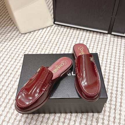 CHANEL 26S LOAFER MULES IN DARK RED GLOSSY CALFSKIN