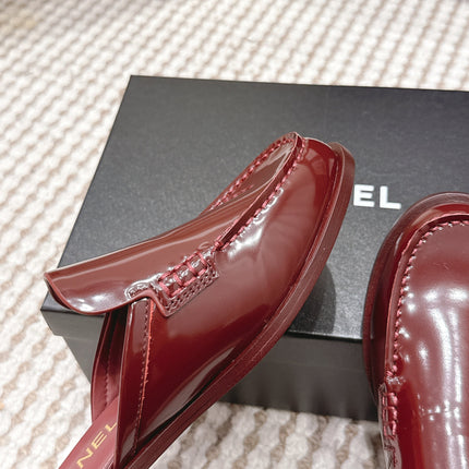 CHANEL 26S LOAFER MULES IN DARK RED GLOSSY CALFSKIN