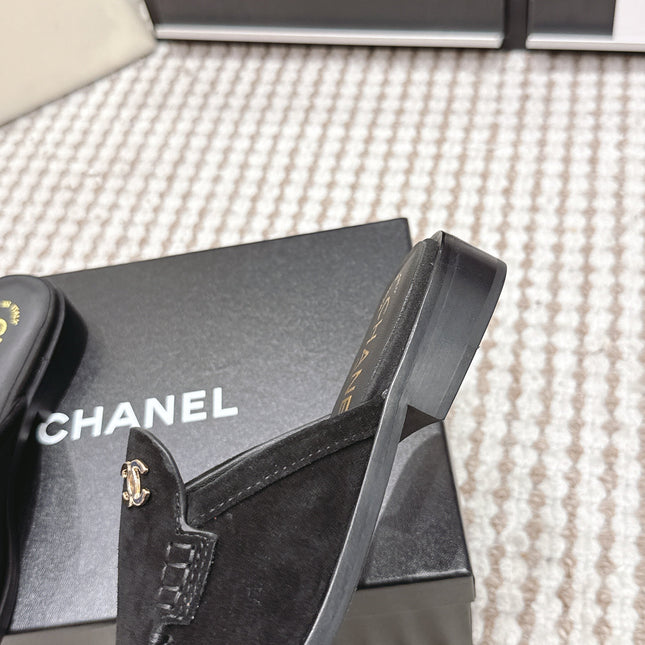 CHANEL 26S LOAFER MULES IN BLACK SUEDE