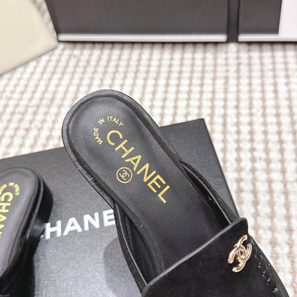 CHANEL 26S LOAFER MULES IN BLACK SUEDE