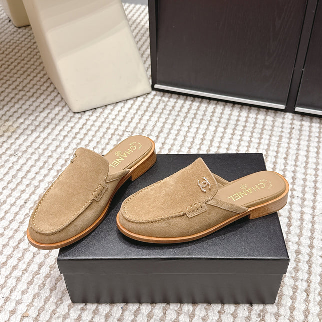 CHANEL 26S LOAFER MULES IN LIGHT BROWN SUEDE
