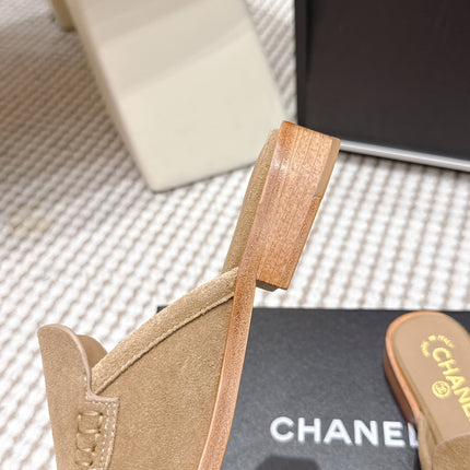 CHANEL 26S LOAFER MULES IN LIGHT BROWN SUEDE