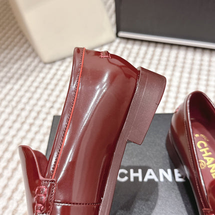 CHANEL 26S LOAFERS IN DARK RED GLOSSY CALFSKIN