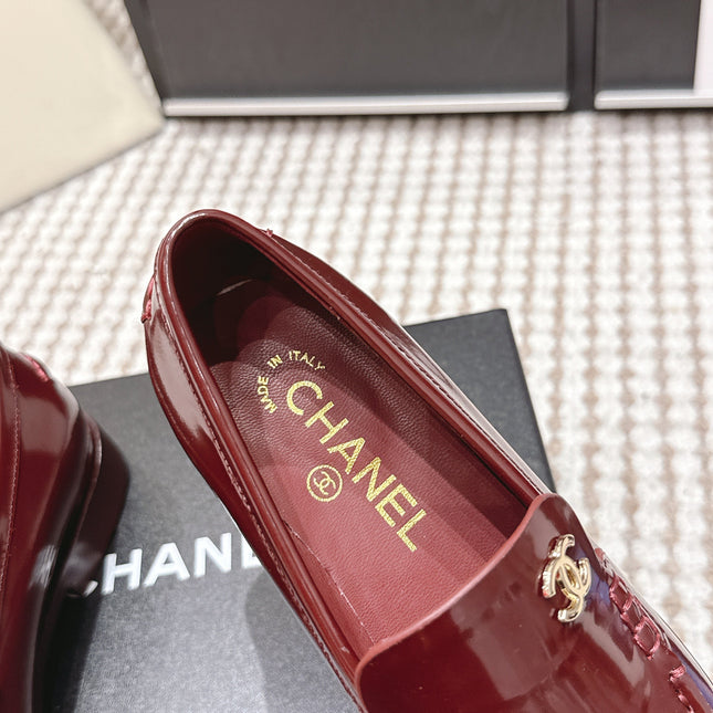 CHANEL 26S LOAFERS IN DARK RED GLOSSY CALFSKIN