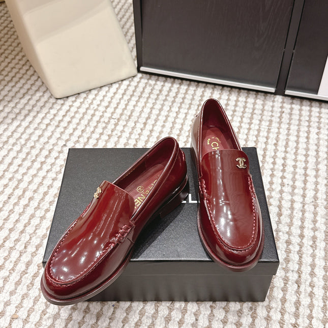 CHANEL 26S LOAFERS IN DARK RED GLOSSY CALFSKIN