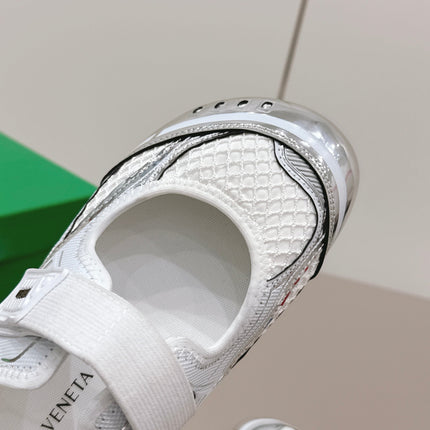 BOTTEGA VENETA 26S ORBIT FLASH MARY JANE IN SILVER AND WHITE BREATHABLE MESH