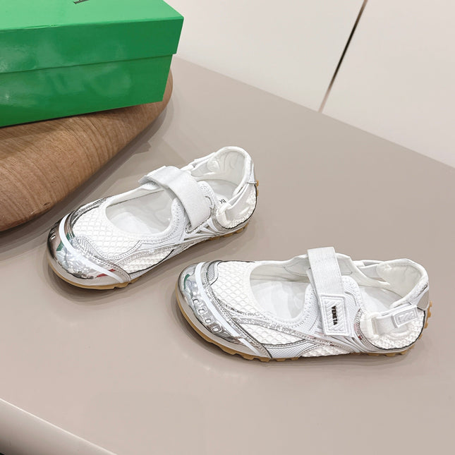 BOTTEGA VENETA 26S ORBIT FLASH MARY JANE IN SILVER AND WHITE BREATHABLE MESH
