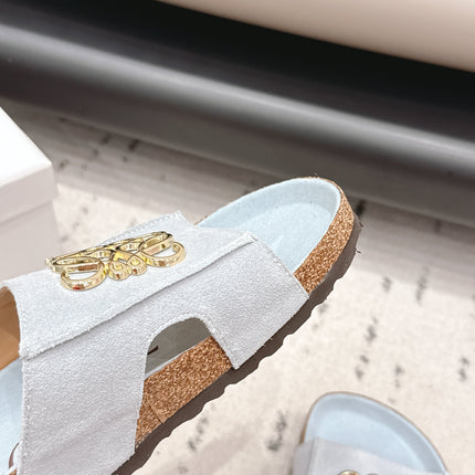 LOEWE 26S FLAT SANDALS IN LIGHT BLUE LOGO GOLD HARDWARE