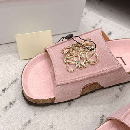 LOEWE 26S FLAT SANDALS IN PINK LOGO GOLD HARDWARE