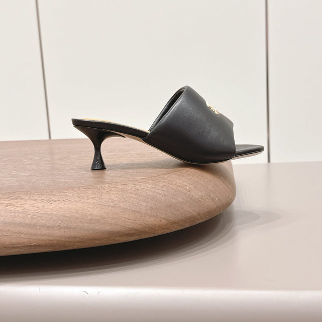 LOEWE 26S MULE HEELS 45MM IN BLACK LAMBSKIN GOLD HARDWARE