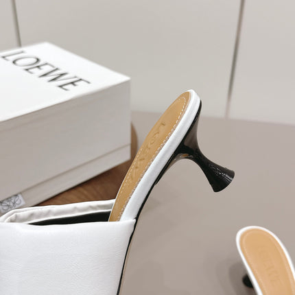 LOEWE 26S MULE HEELS 45MM IN WHITE LAMBSKIN GOLD HARDWARE
